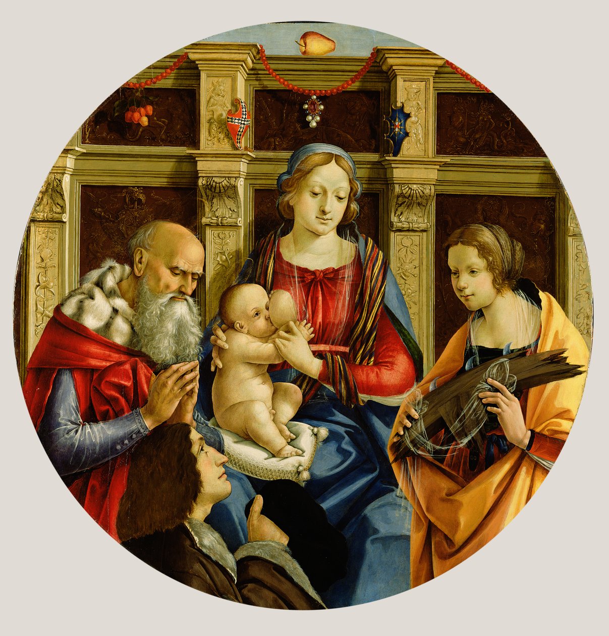 Madone et Enfant avec un Saint homme, Catherine d
