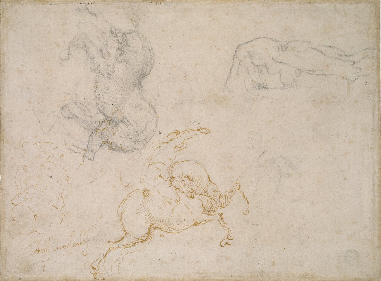 Un cavalier chargeant et autres études, 16e siècle - Michelangelo Buonarroti