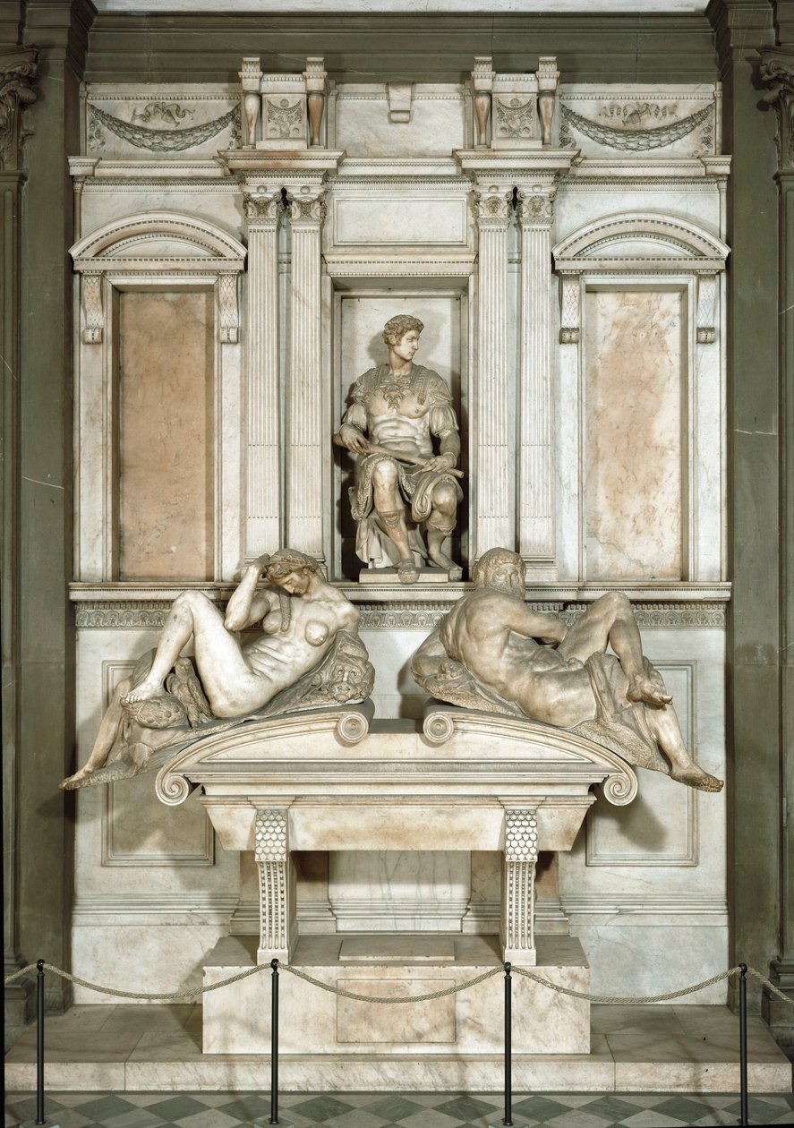 Allégorie du Jour et de la Nuit, mausolée de Julien de Médicis. Sculpture en marbre - Michelangelo Buonarroti