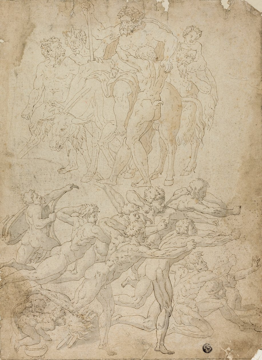 Archers tirant sur un Herm, Triomphe de Bacchus et autres études - Michelangelo Buonarroti