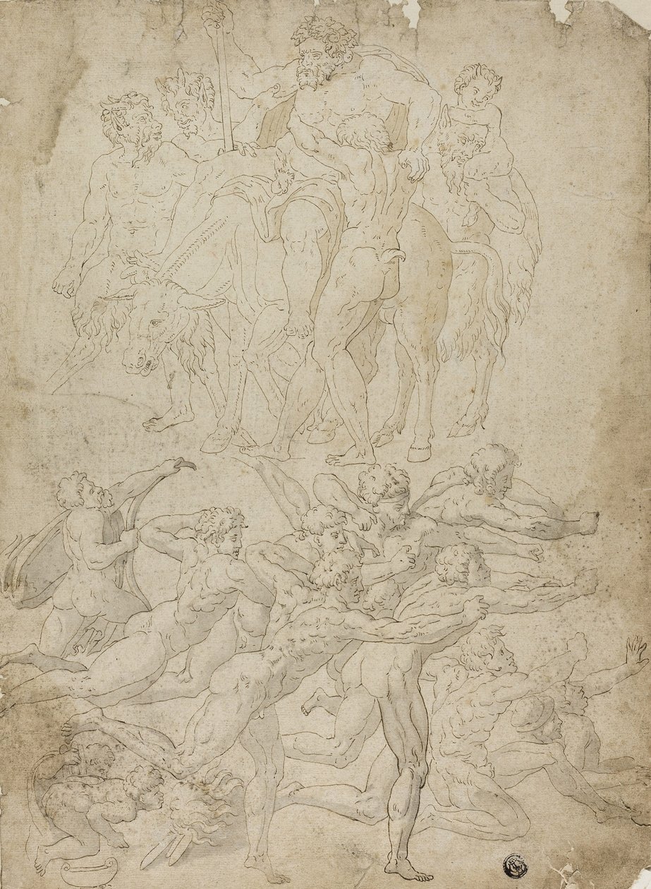 Archers tirant sur un Hermès, Triomphe de Bacchus, et autres études - Michelangelo Buonarroti