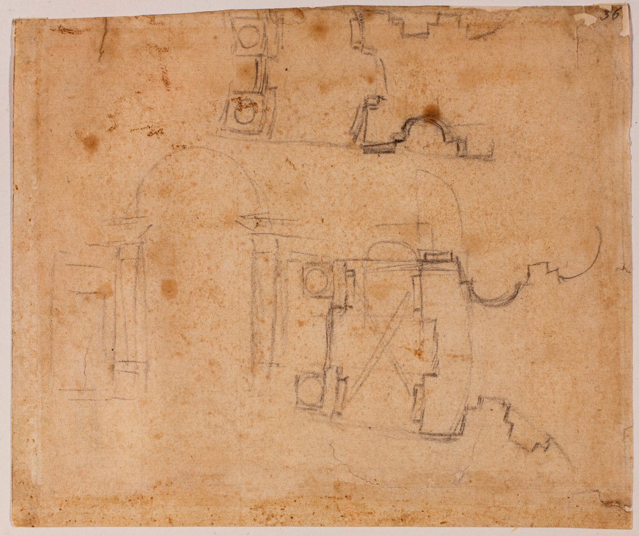 Élévation architecturale et détails du plan de San Giovanni dei Fiorentini - Michelangelo Buonarroti