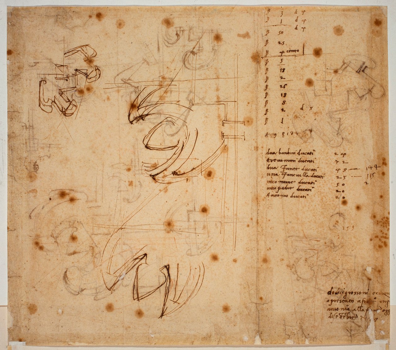 Études et comptes autographes - Michelangelo Buonarroti