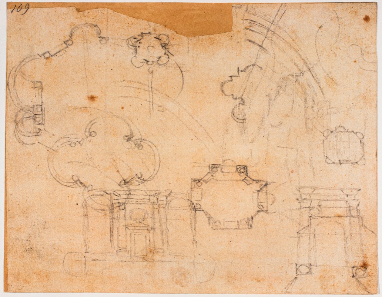 Plans de bâtiments, élévations et croquis de coupole, pour la chapelle Sforza - Michelangelo Buonarroti