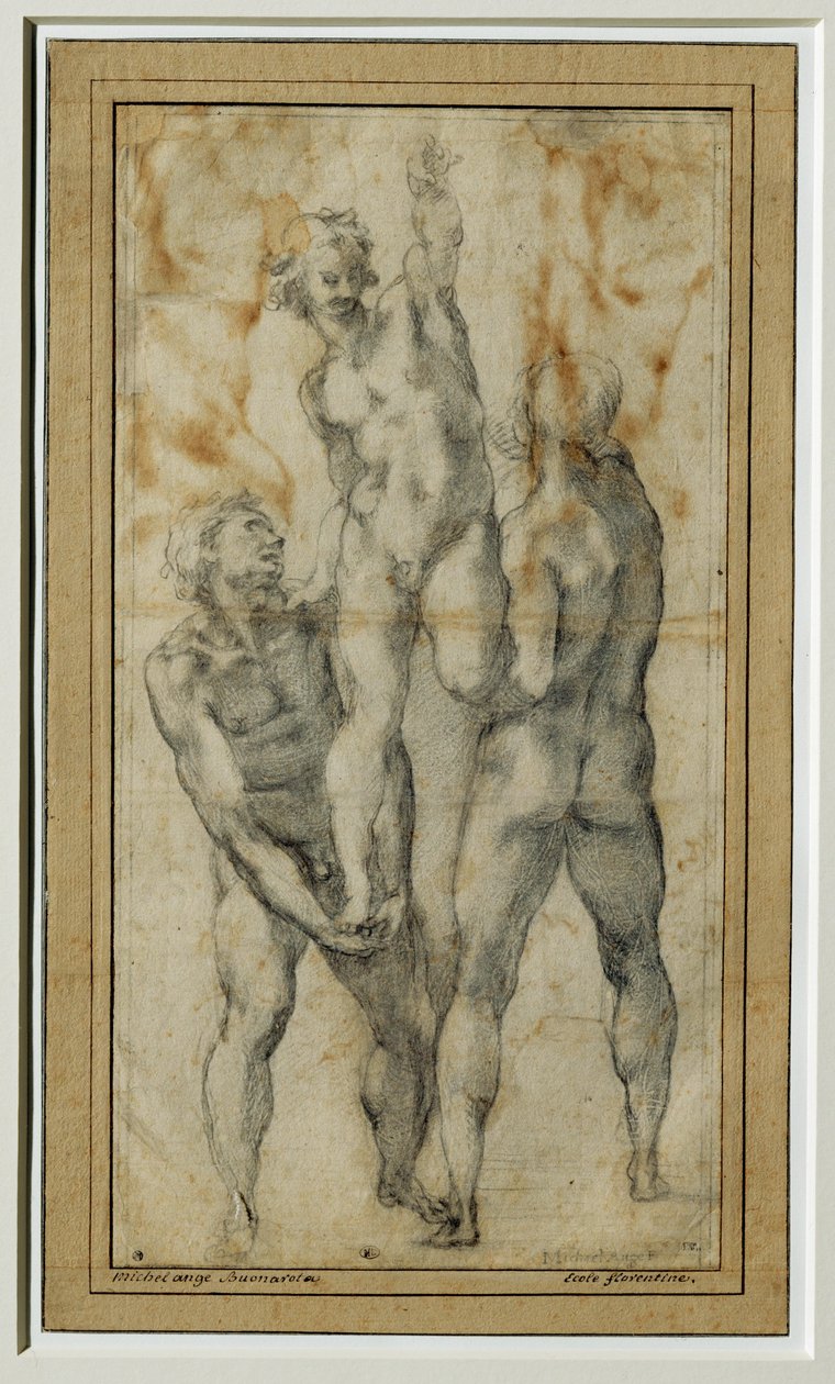 Deux hommes nus en soulevant un troisieme, vers 1502-06 … - Michelangelo Buonarroti