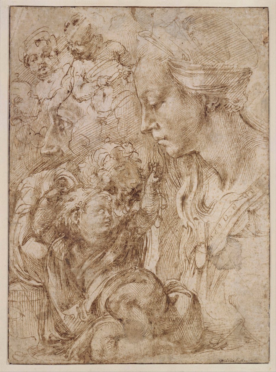 Étude pour la Sainte Famille avec saint Jean Baptiste enfant (détail) - Michelangelo Buonarroti