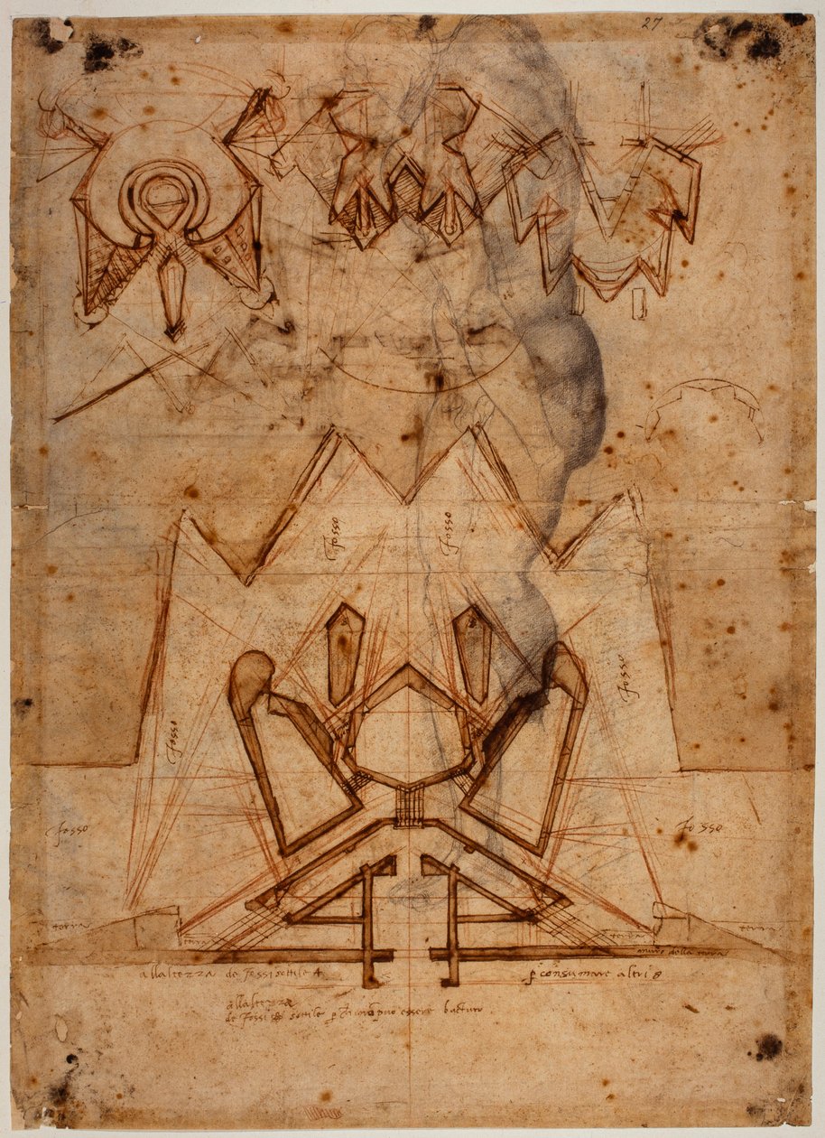 Fortifications pour la Porta al Prato, esquisse de figure - Michelangelo Buonarroti