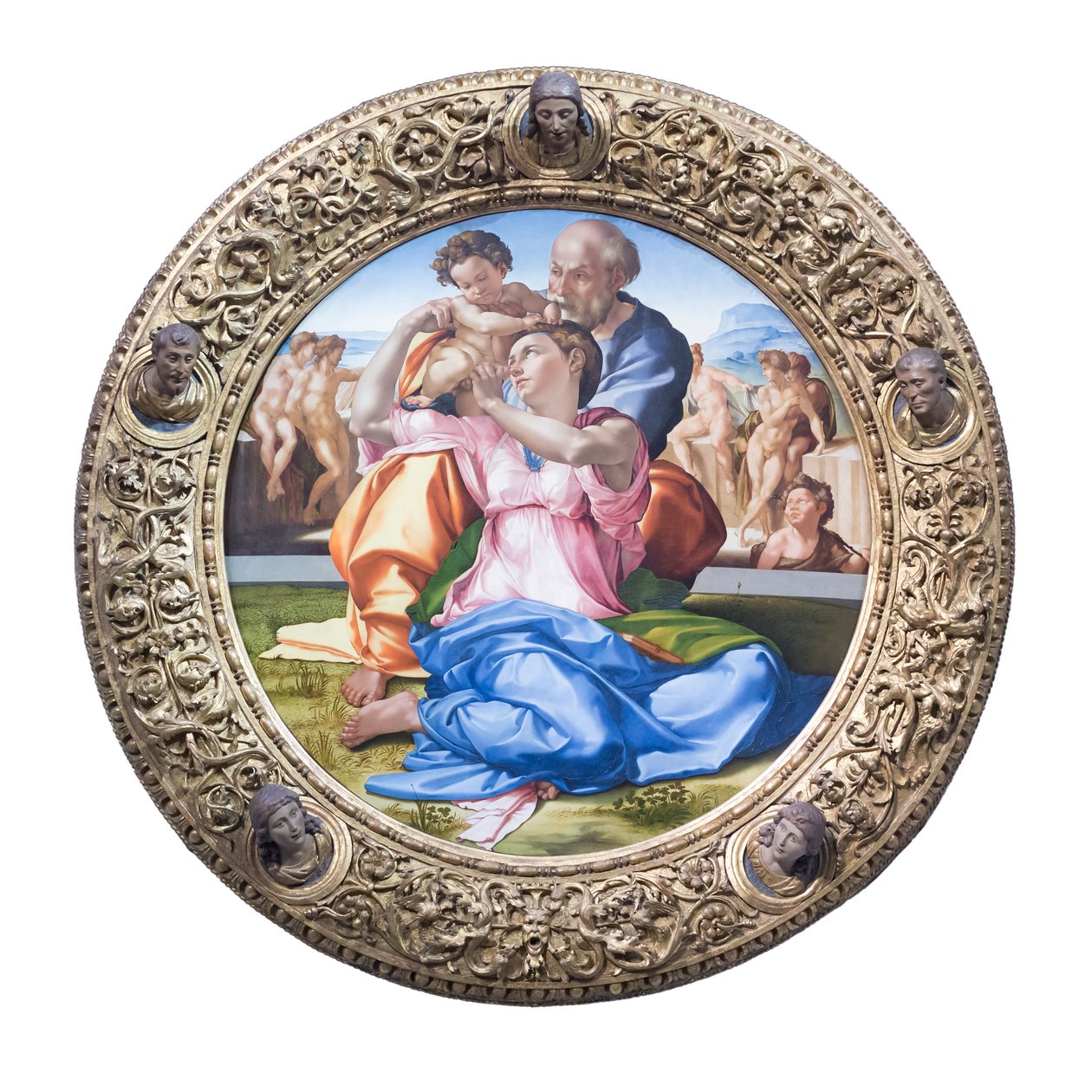 Sainte Famille avec le jeune saint Jean-Baptiste, connu sous le nom de "Doni tondo" - Michelangelo Buonarroti