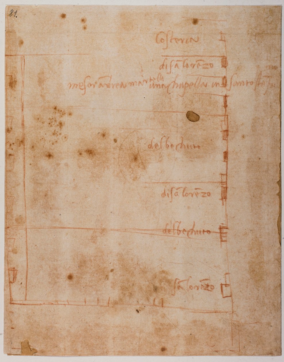 Plan des biens situés entre la place et le bourg San Lorenzo - Michelangelo Buonarroti