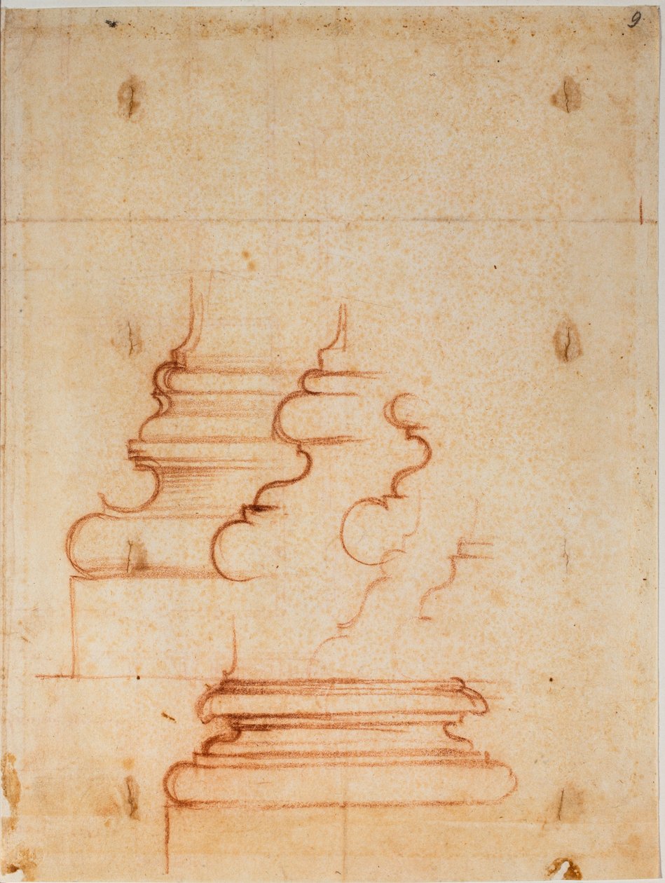 Bases de piliers pour la Nouvelle Sacristie, inscriptions manuscrites - Michelangelo Buonarroti