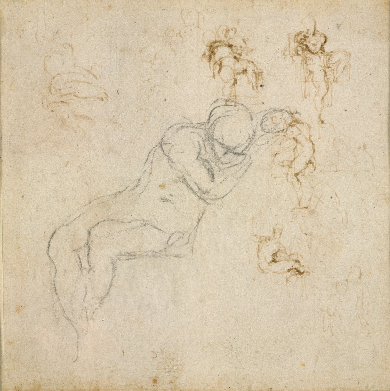 Recto : Huit études de figures. Verso : Étude de figure, vers 1490-1560 - Michelangelo Buonarroti