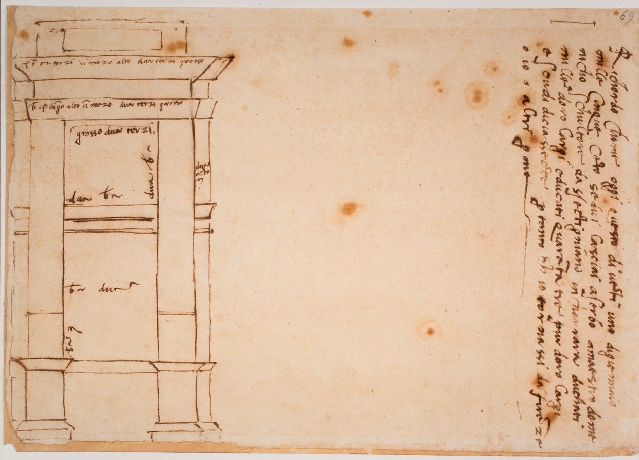 Élévation latérale du tombeau de Jules II, souvenir autographe - Michelangelo Buonarroti