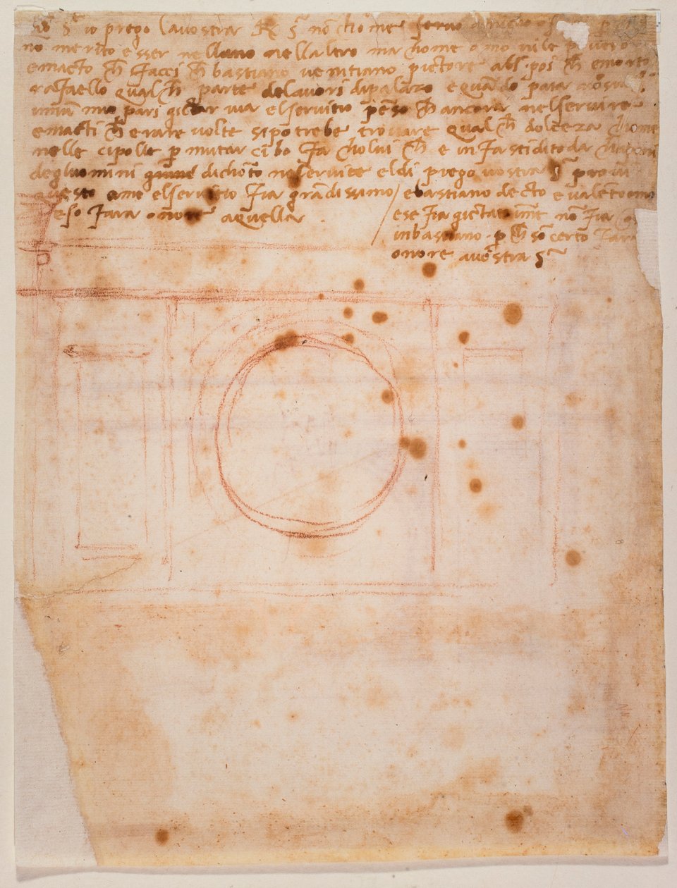Croquis pour le tambour du dôme de Santa Maria del Fiore et lettre au cardinal de Bibbiena - Michelangelo Buonarroti