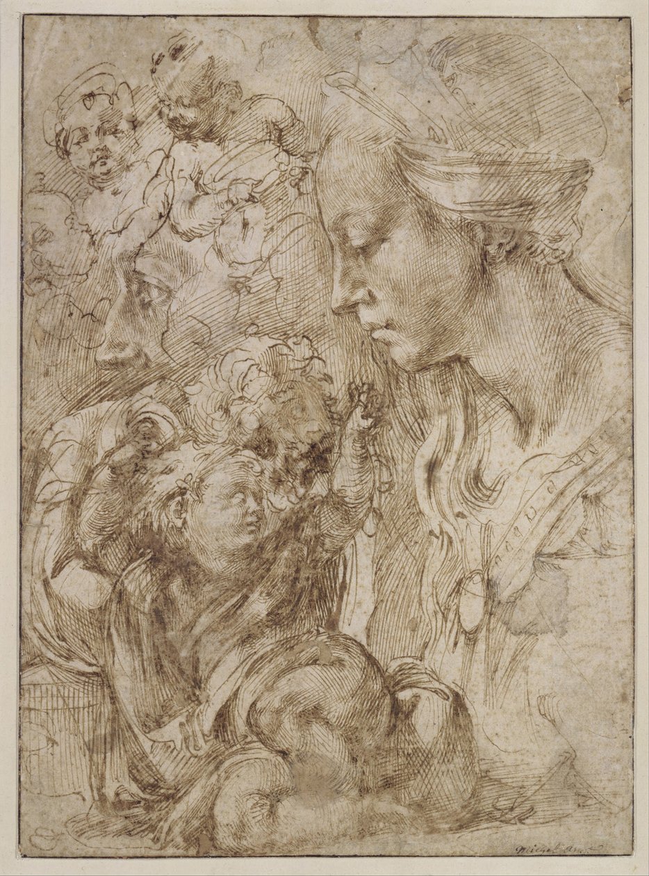 Études pour une Sainte Famille avec Jean-Baptiste enfant, 1505 - Michelangelo Buonarroti