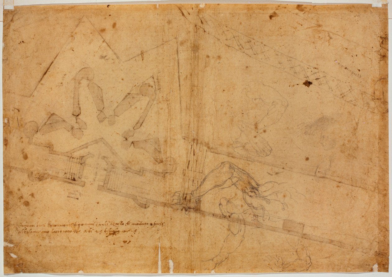 Étude de figure par une autre main et inscription manuscrite - Michelangelo Buonarroti