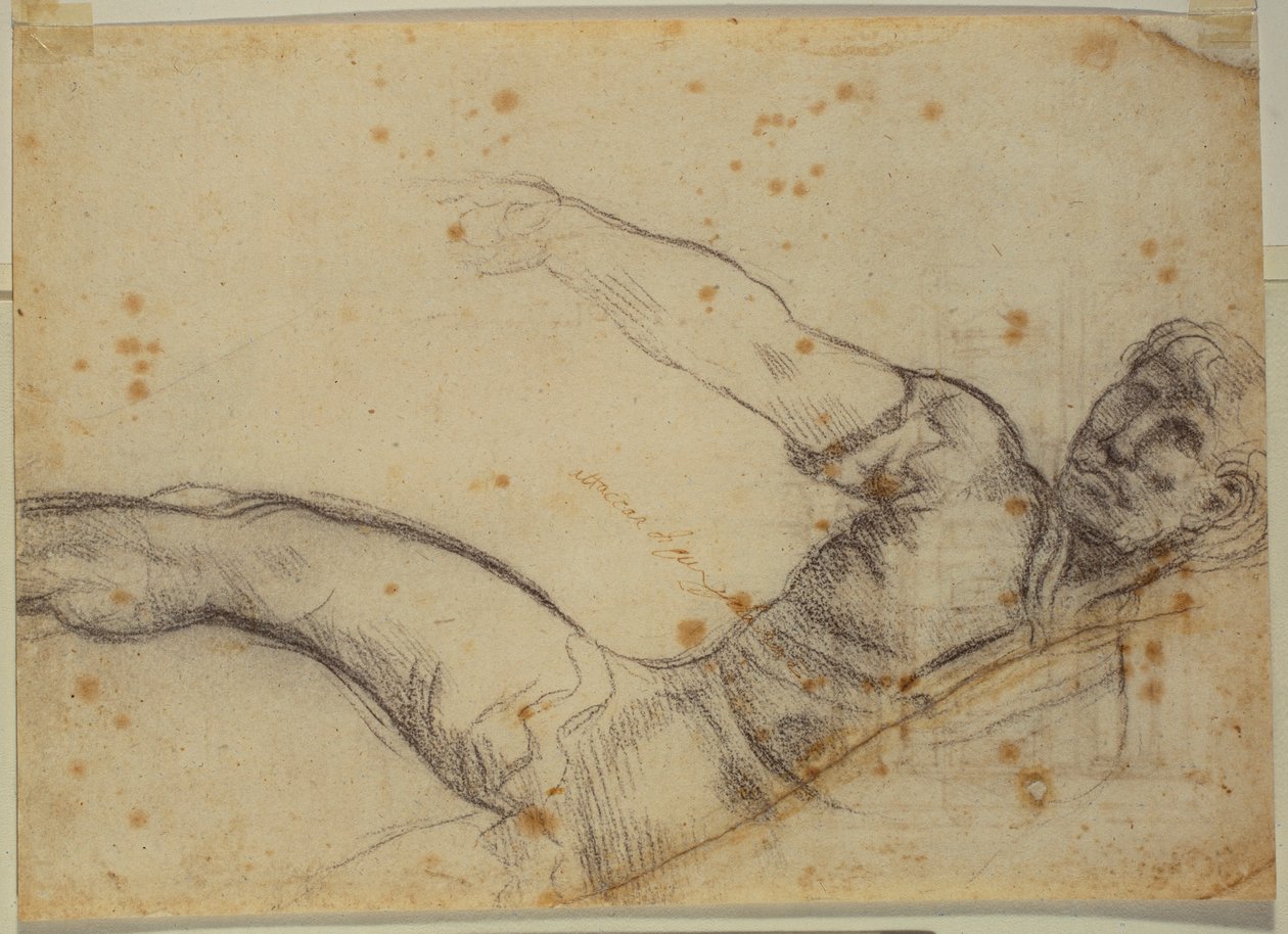 Étude de figure non autographe et inscription - Michelangelo Buonarroti
