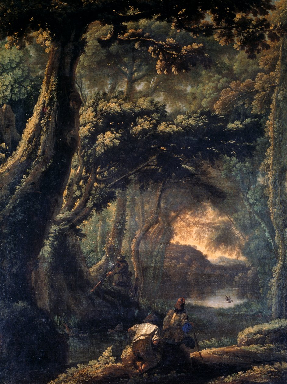 Chasse à la foulque, par Michelangelo Cerquozzi dit Michelangelo delle Battaglie (1602-1660), huile sur toile, 67x51 cm - Michelangelo Cerquozzi