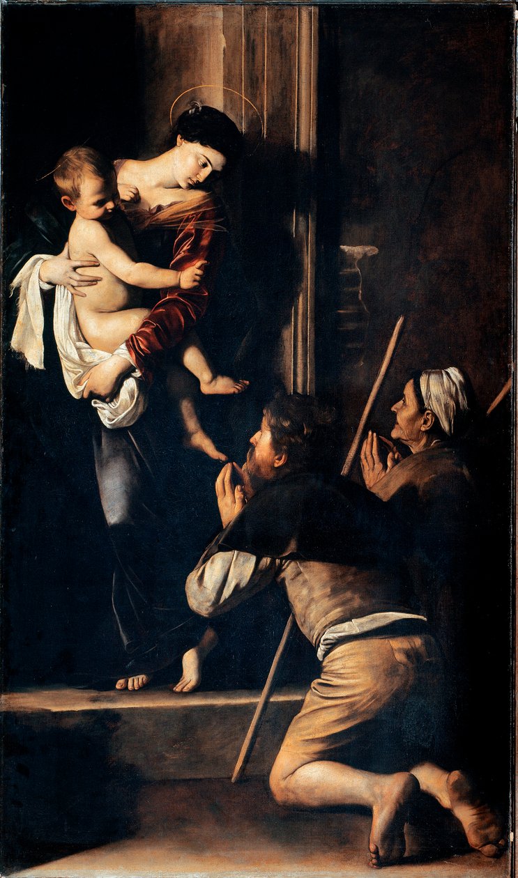Madonna dei pellegrini aussi connue sous le nom de Madonna di Loreto. Peinture de Michelangelo Merisi dit Il Caravaggio (Le Caravage) (1571-1610) 1603-1605 - Michelangelo Merisi da Caravaggio