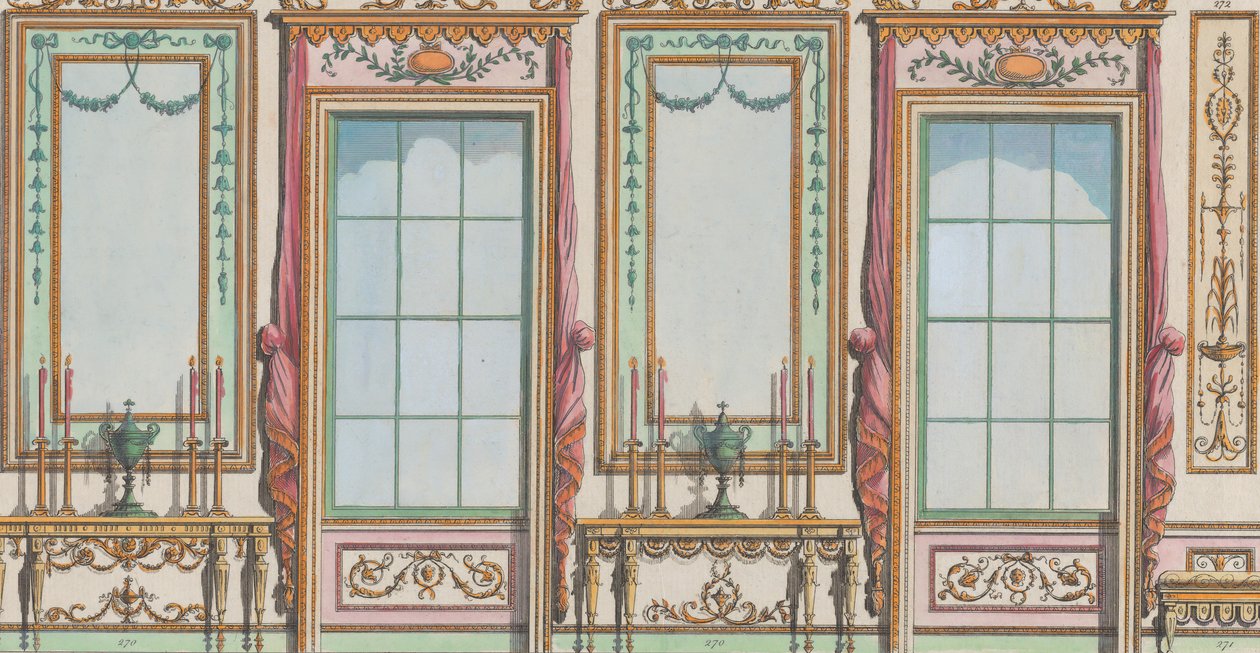 Mur orné intérieur avec fenêtres et miroirs, nos. 267-273, 27 février 1784 - Michelangelo Pergolesi