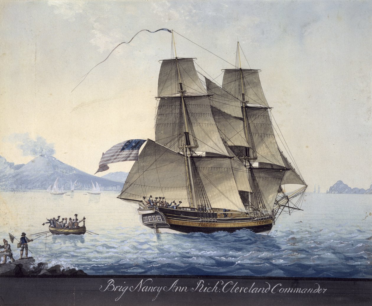 Brig Nancy Ann of Salem leaving Naples, vers 1810 (aquarelle sur papier) - Michele Felice Corne