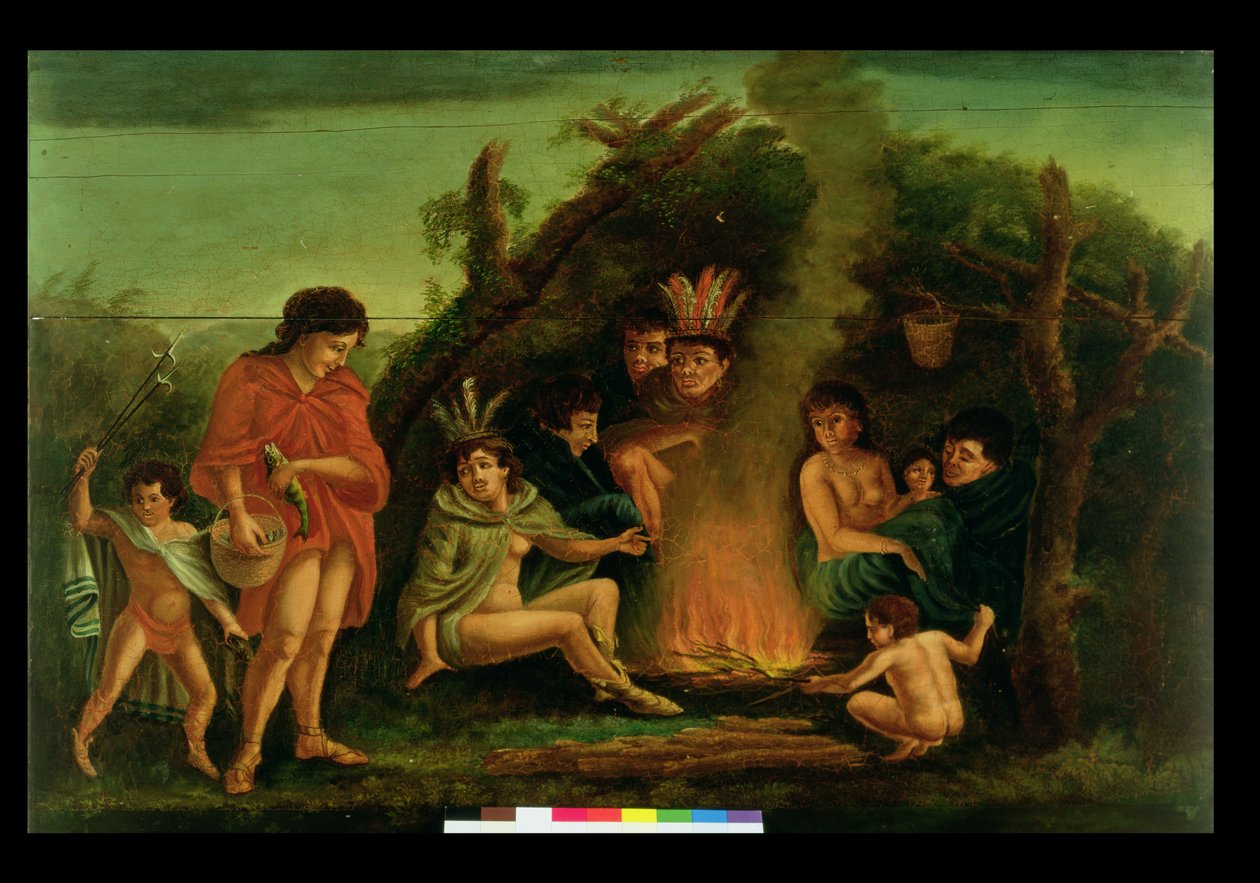 Planche à feu représentant un campement indien - Michele Felice Corne