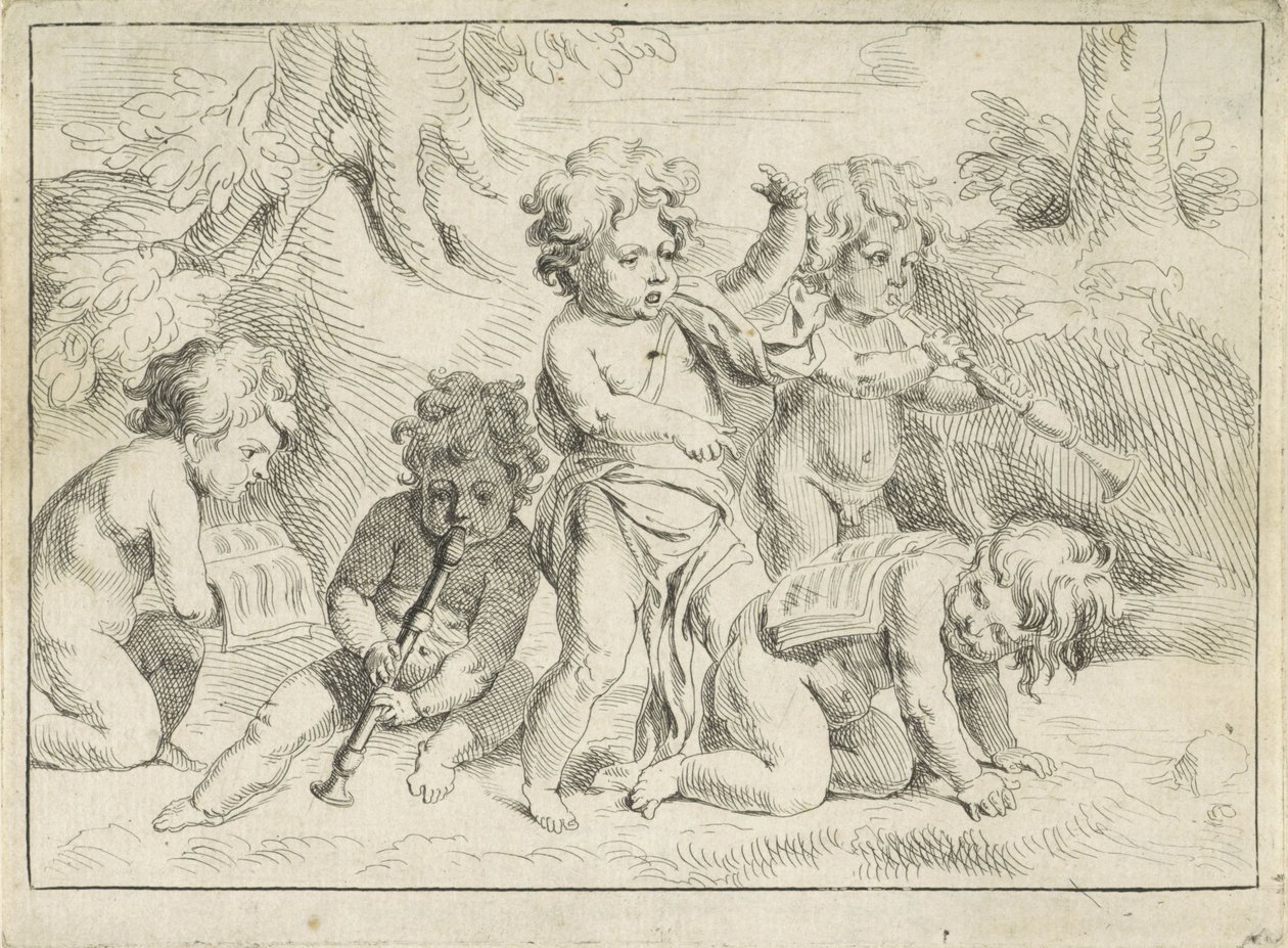 Cinq enfants jouant de la musique - Michiel Frans van der Voort