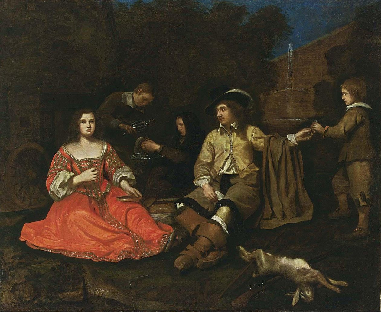 Une élégante société de chasse qui se repose - Michiel Sweerts