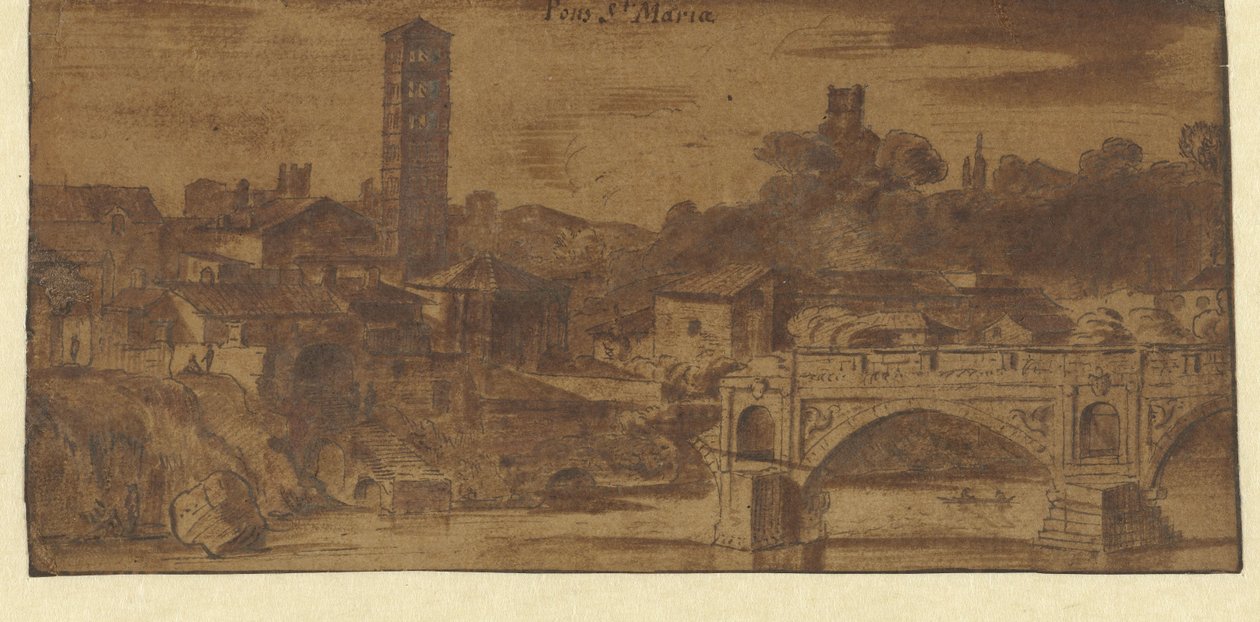 Vue de S. Maria in Cosmedin, du temple de Vesta et du Ponte S. Maria à Rome - Michiel van Overbeek