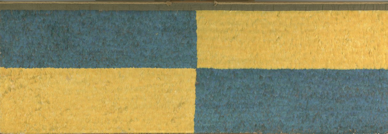 Panneau avec rectangles de plumes bleues et jaunes, vers 650-850 après J.-C. - Middle Horizon Epoch 2A