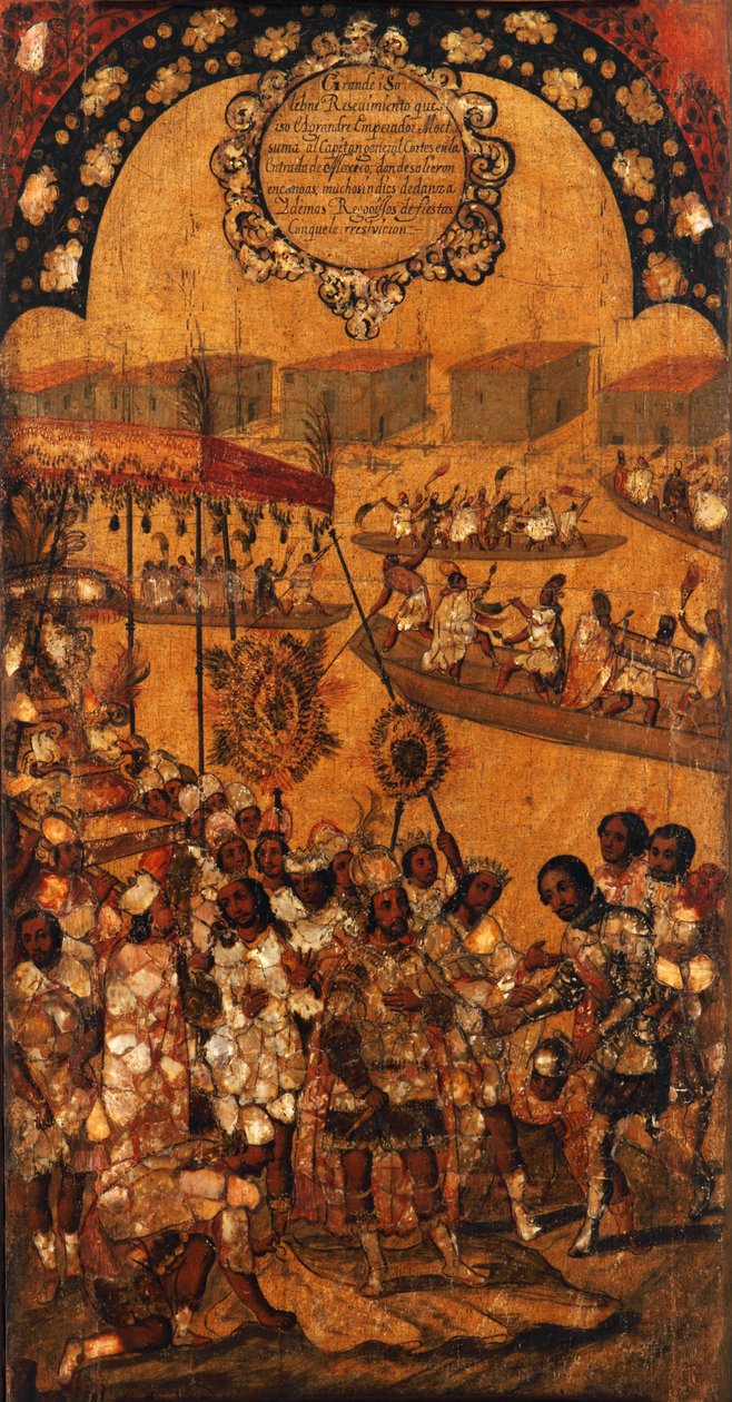 La conquête du Mexique, panneau X, vers 1696-1715 - Miguel Gonzalez