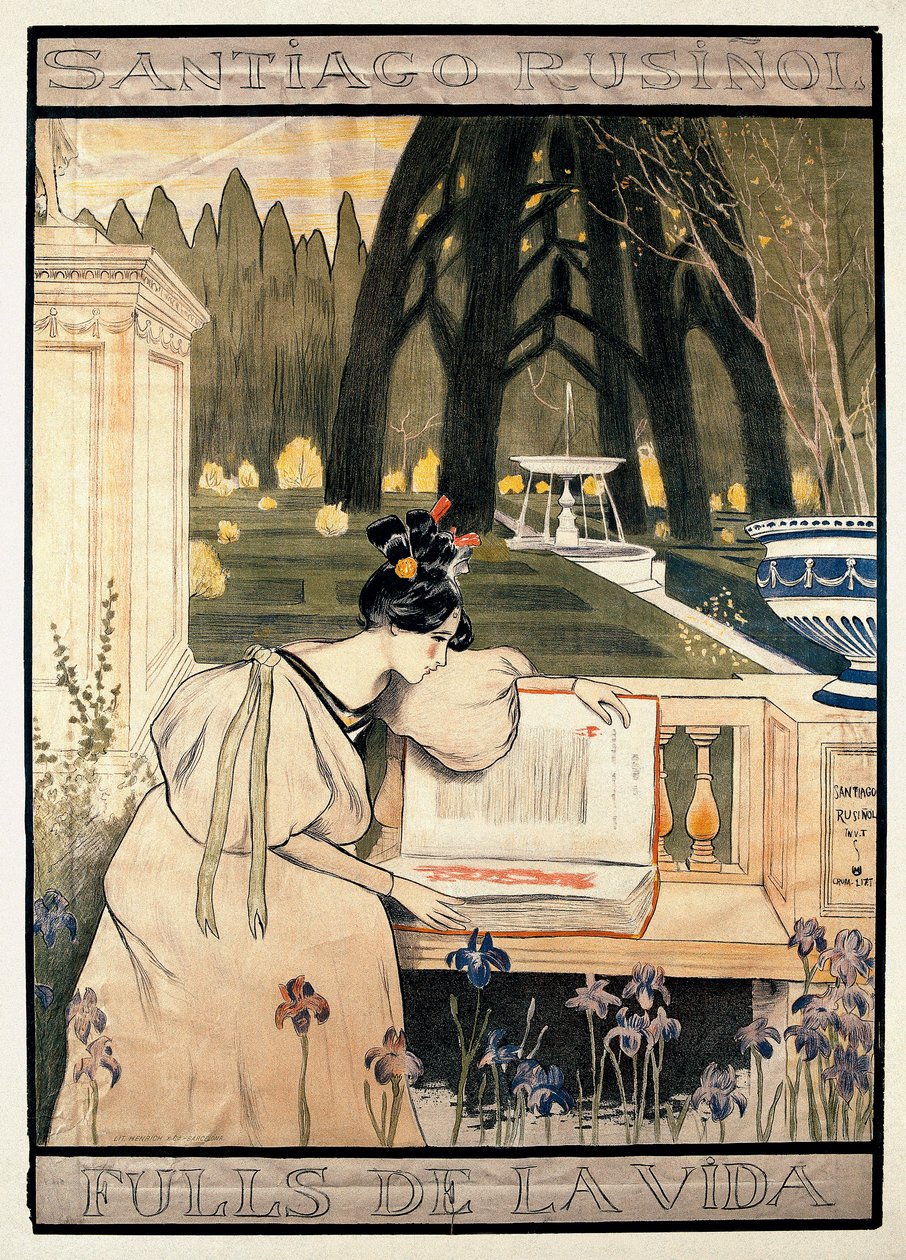 Affiche de présentation de « Les pages de la vie », série de lithographies illustrant des poèmes en prose par Santiago Rusinol y (i) Prats (1861-1931) - Miguel Utrillo