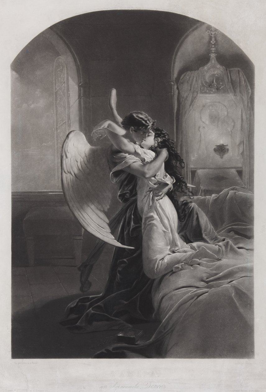 Tamara et Démon. Illustration du poème Le Démon de Mikhaïl Lermontov, vers 1880 - Mihaly von Zichy