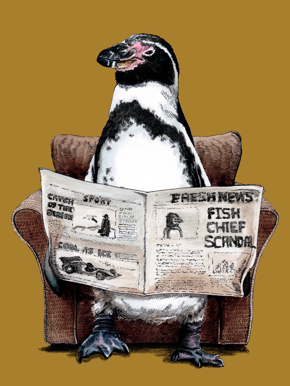 Pingouin à la retraite sur jaune doré, 2020 - Mike Davis