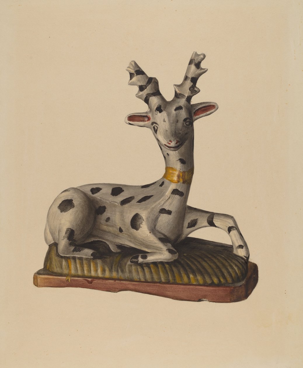 Cerf en craie, vers 1938 (aquarelle) - Mina Lowry