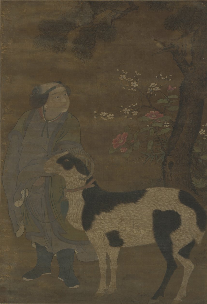 Un noble garçon et sa chèvre - Ming Dynasty Chinese School
