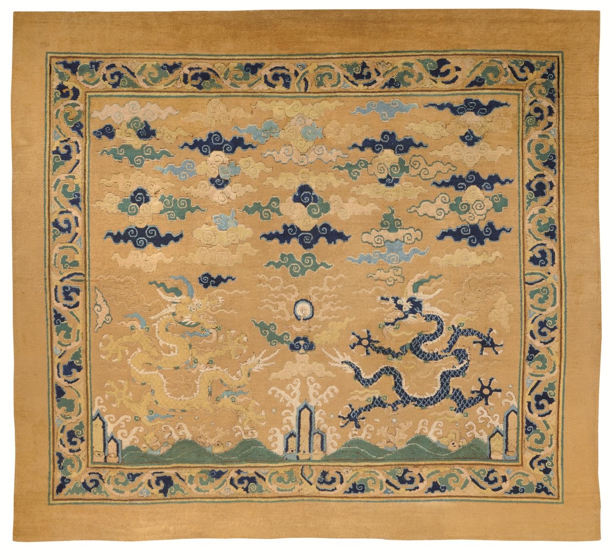Rare et magnifique tapis de trône impérial en forme de dragon - Ming Dynasty Chinese School