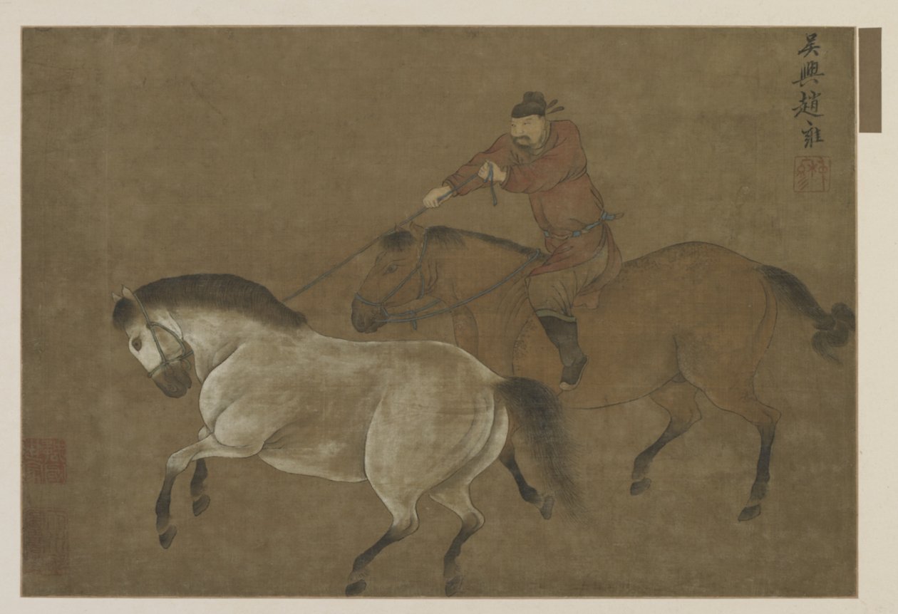 Un cavalier attrapant un cheval au lasso - Ming Dynasty Chinese School
