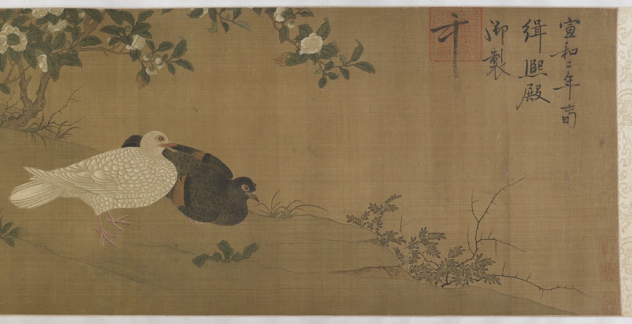 Camelias, pigeons et oiseaux chanteurs - Ming Dynasty Chinese School