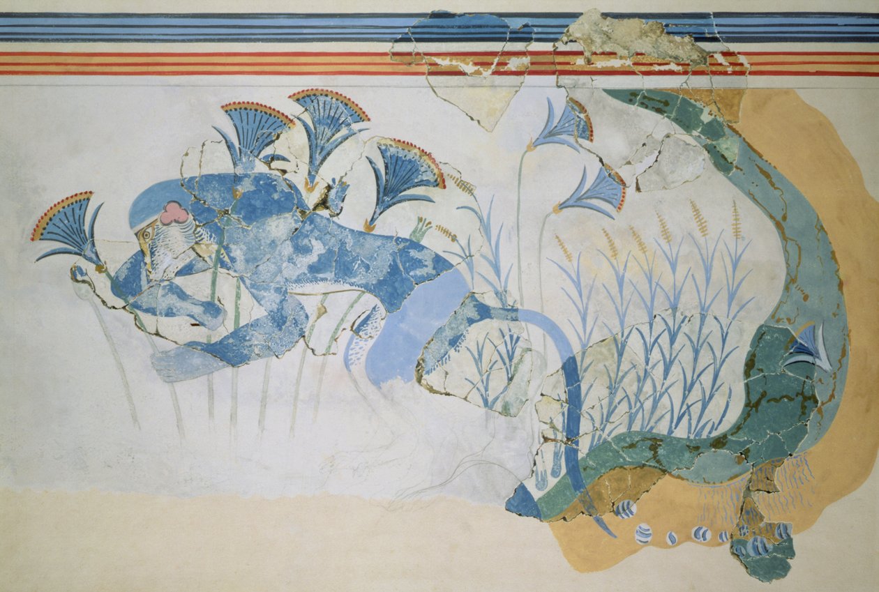 Fresque du singe bleu, Palais de Knossos, Crète, vers 1500 av. J.-C. - Minoan