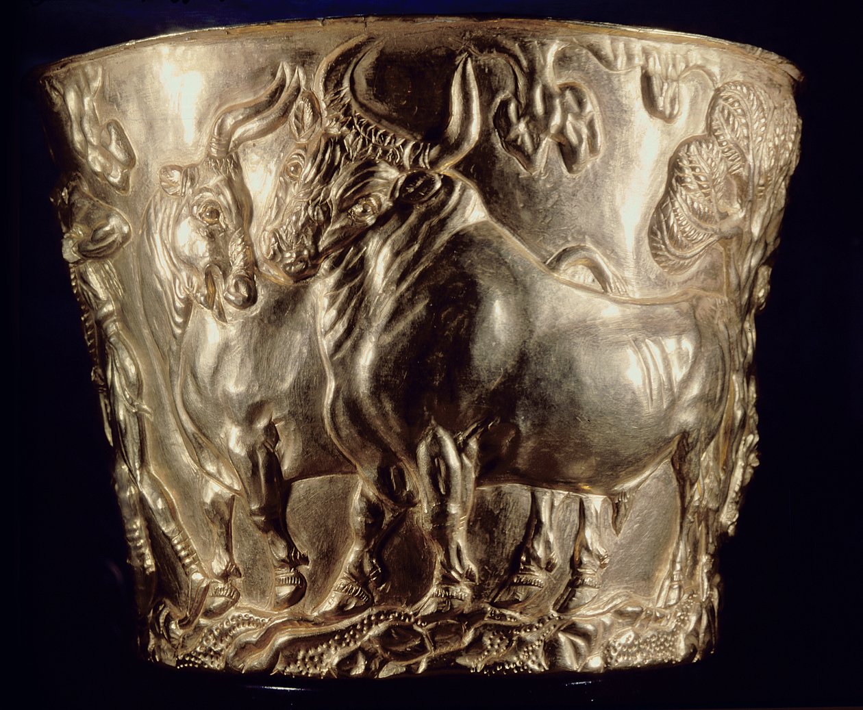 Coupe, représentant un taureau domestique, trouvée dans la tombe royale de Vaphio, Sparte, fin Minoen I, c.1500 av. J.-C. - Minoan
