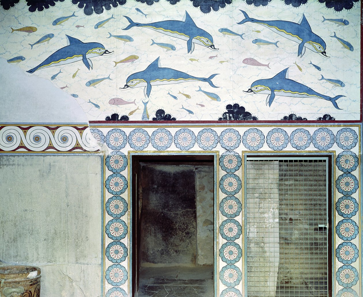 Les fresques des dauphins dans la salle de bain de la reine, Palais de Minos, 1600-1400 av. J.-C. - Minoan