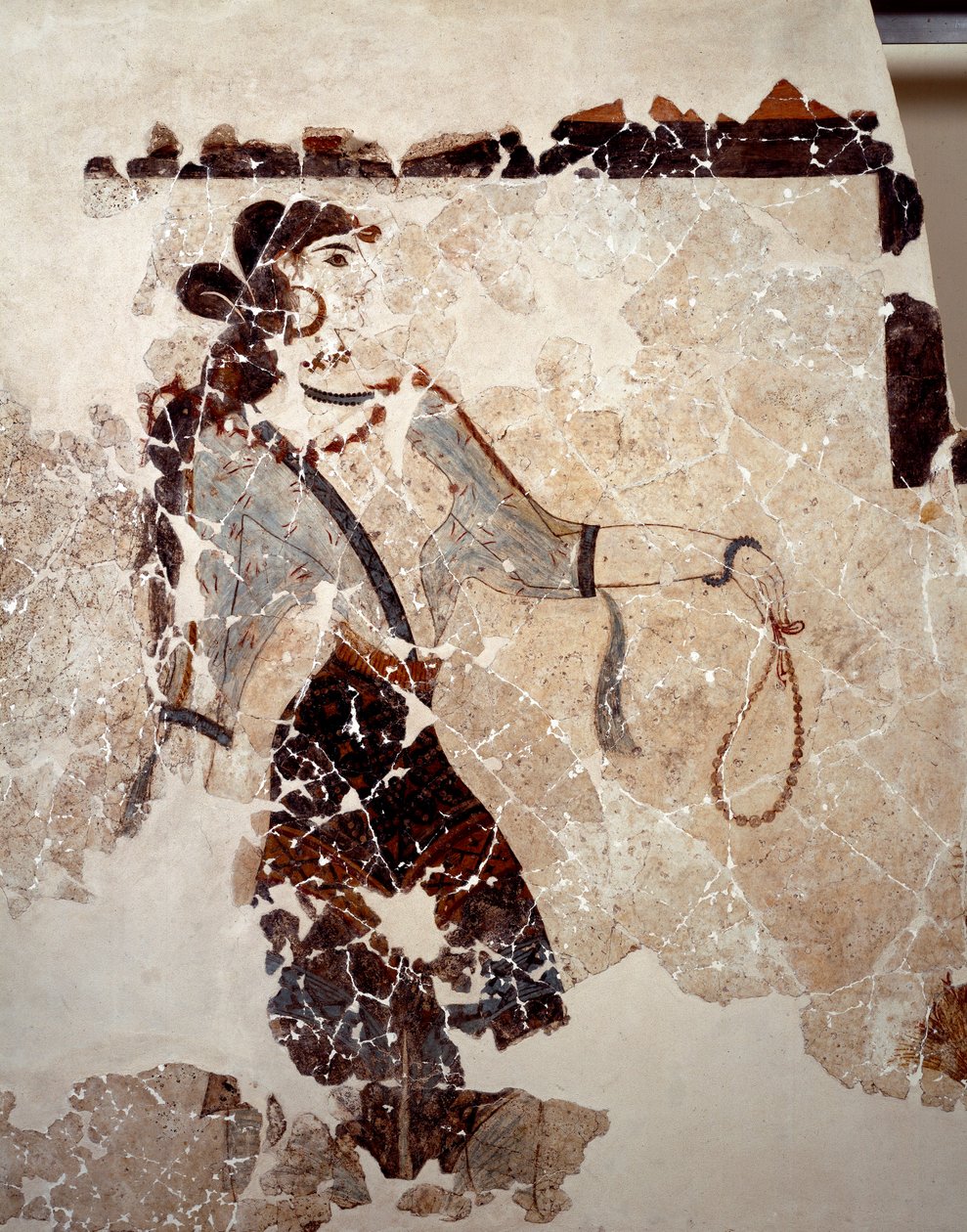 Civilisation minoenne: femmes en adoration. Détail. Fresque du bassin lustral de Xeste 3 à Akrotiri (Thera), Santorin. Dim. 143x381 cm 16e siècle av. J.-C. Santorin, Collection de fresques d