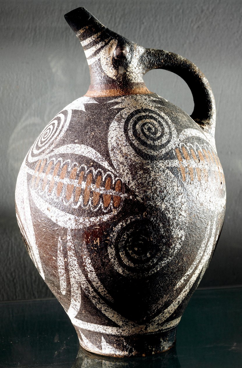Art minoen : cruche en céramique décorée de dessins polychromes. De Phaestos. Musée archéologique, Héraklion, Crète - Minoan