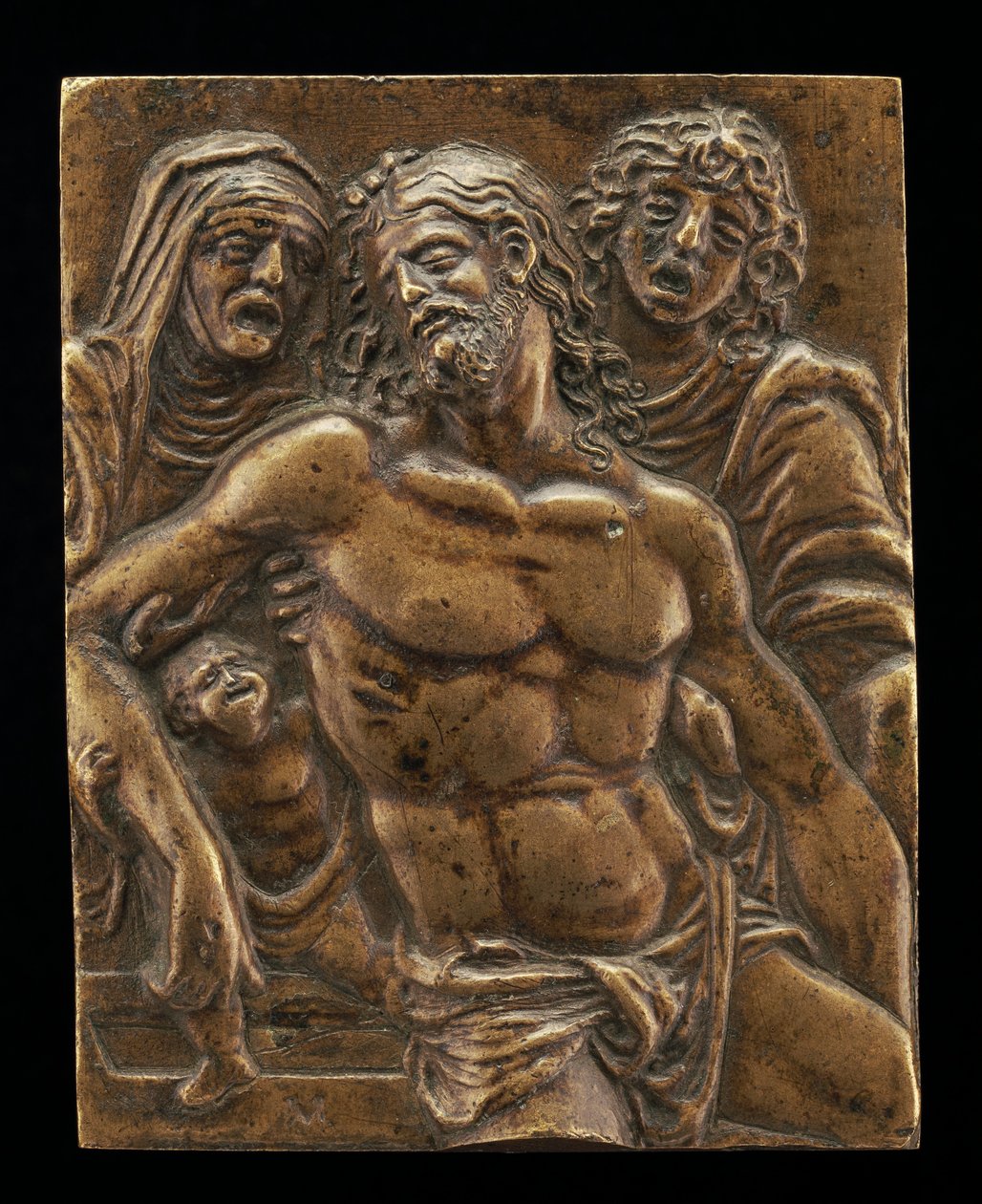 Le Christ dans le tombeau, soutenu par la Vierge, Saint Jean et un ange - Moderno