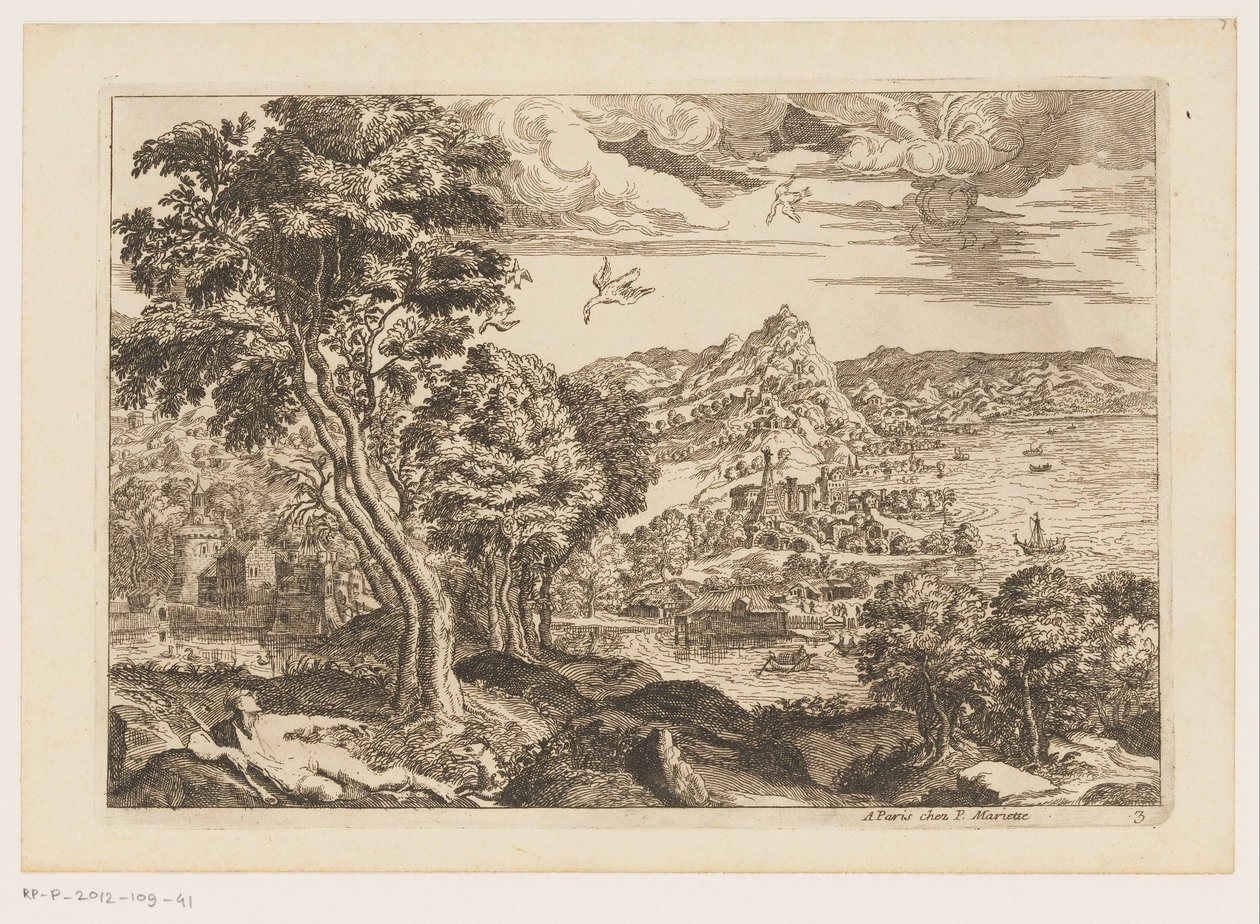 Paysage côtier avec oiseaux en vol - Moise Jean Baptiste Fouard