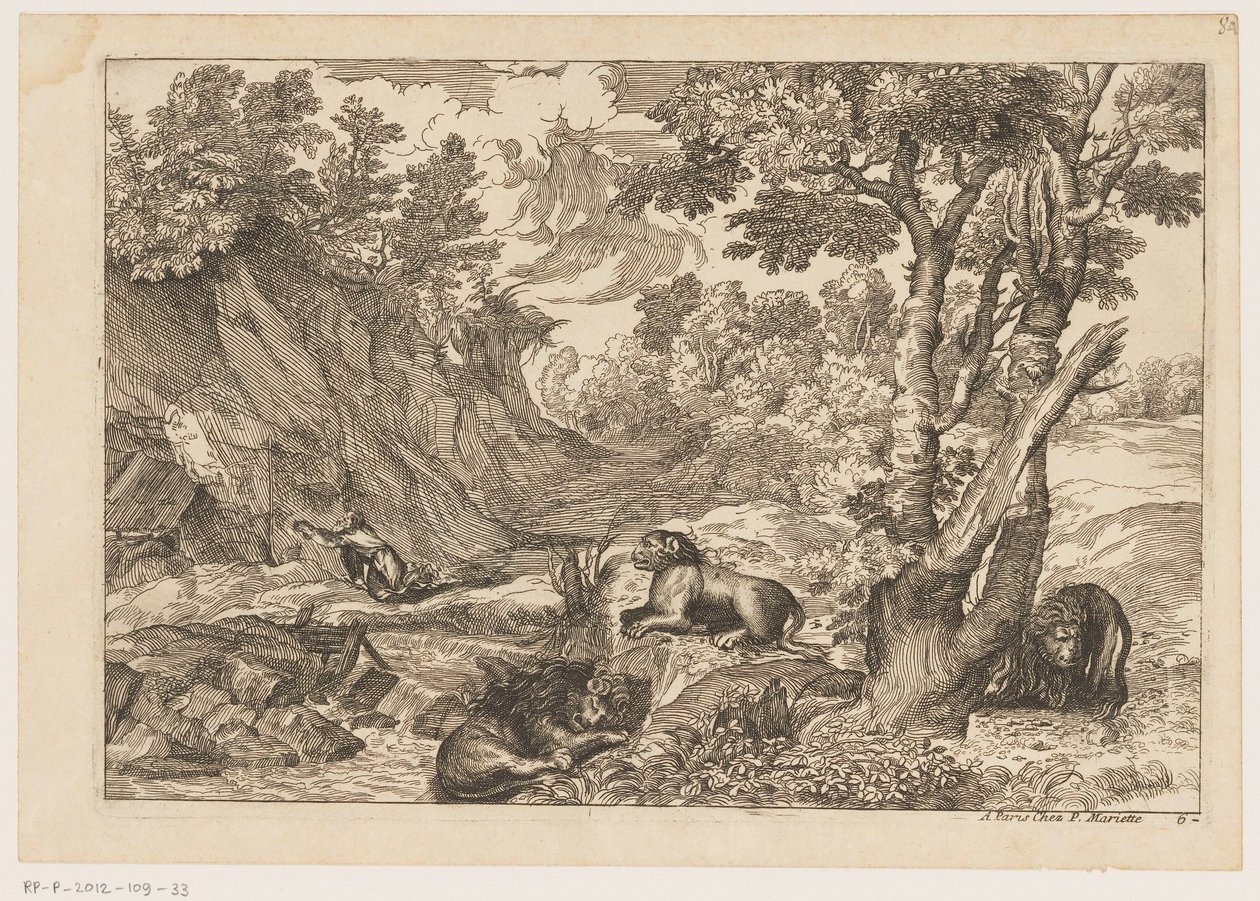 Paysage avec Saint Jérôme pénitent et trois lions au repos - Moise Jean Baptiste Fouard