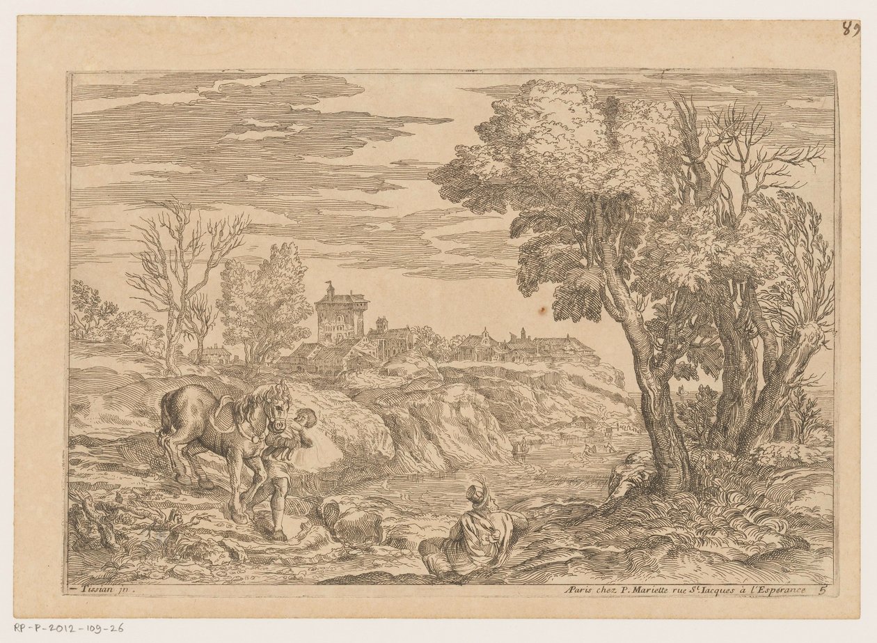 Paysage avec un homme à cheval traversant une rivière - Moise Jean Baptiste Fouard