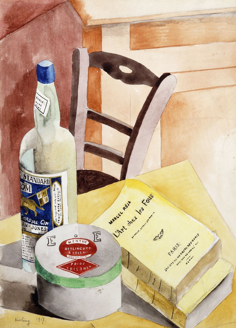 Nature morte aux bouteilles et aux livres ; Nature Morte a la Bouteilles aux Livres - Moise Kisling
