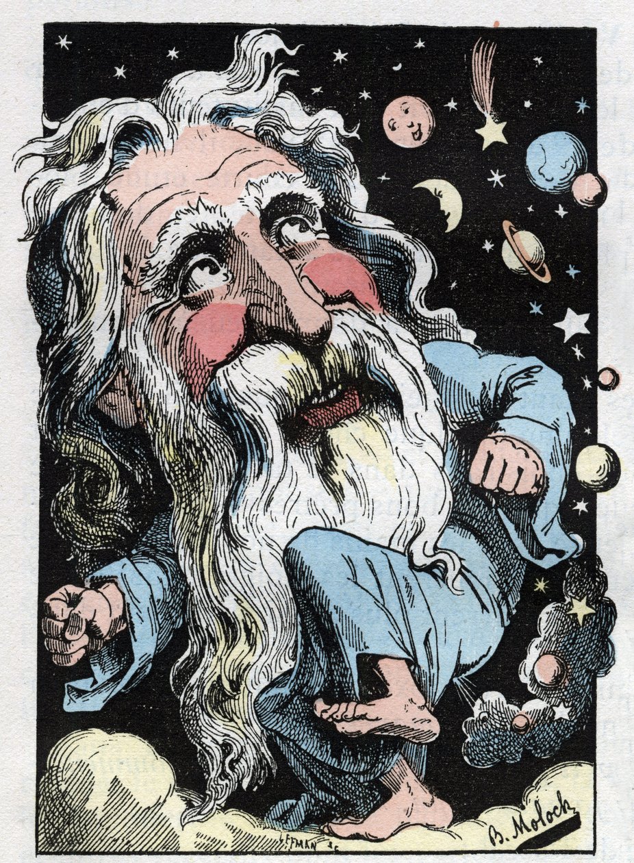 Allégorie de Dieu dans « Le Trombinoscope » par Touchatout, caricature par B. Moloch - Moloch