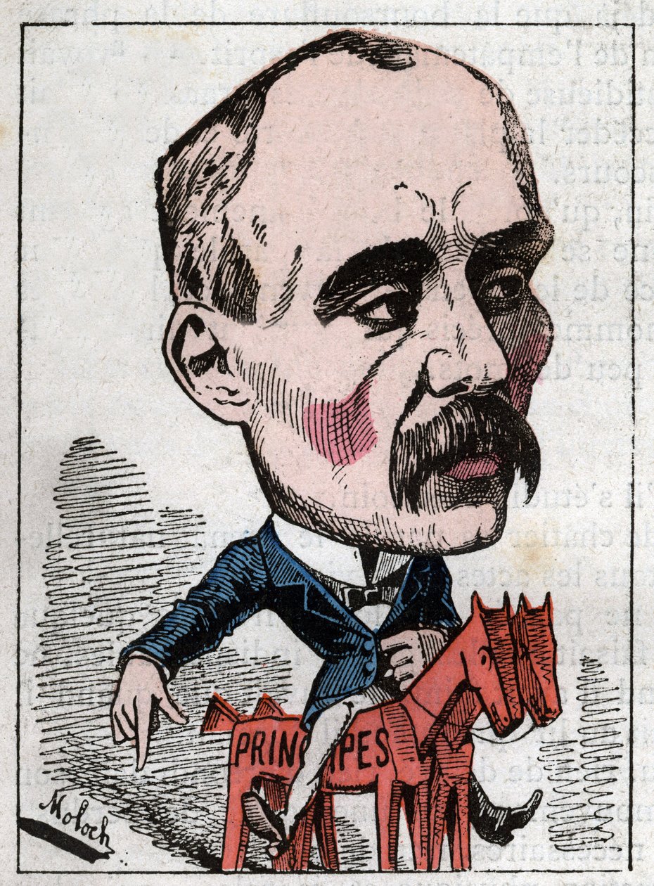 Portrait de Georges Clemenceau (1841-1929), homme politique dans « Le Trombinoscope » par Touchatout, caricature de B. Moloch de 1882 (1849-1909). Collection privée - Moloch